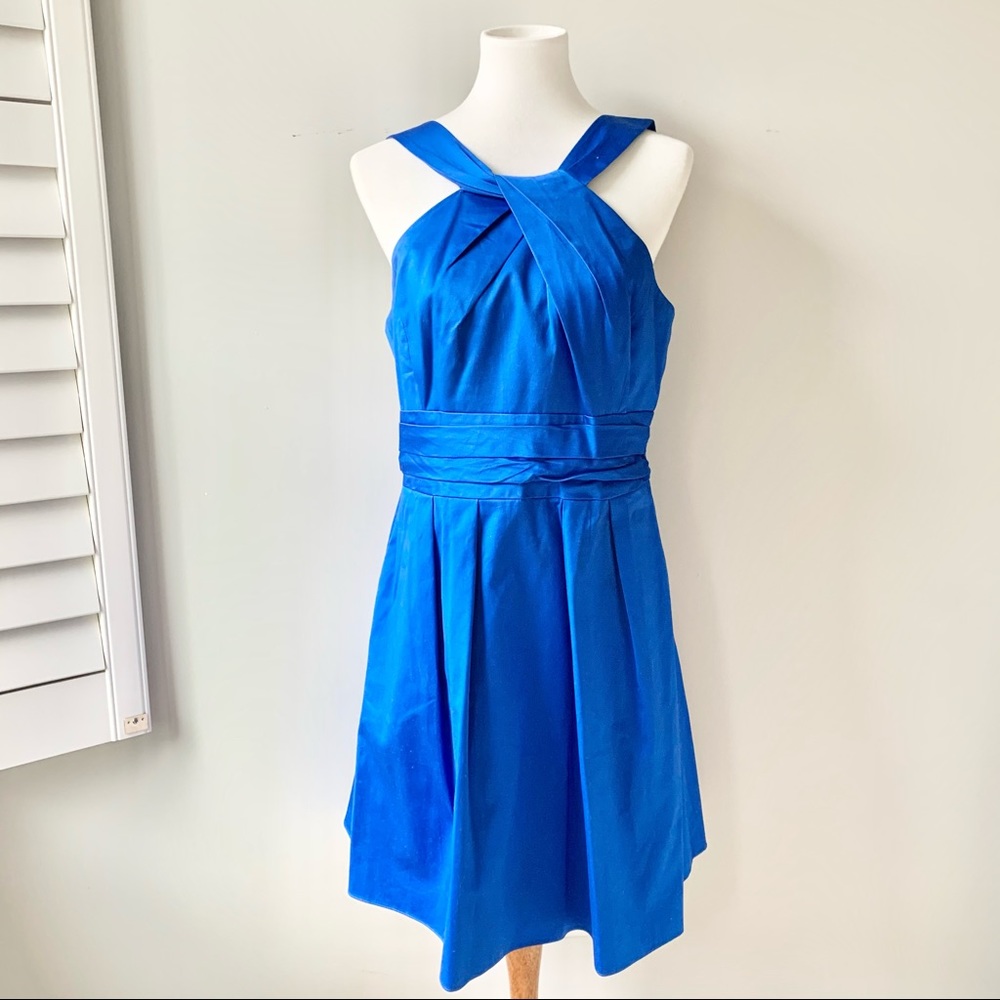 Blue Twisted Y Neck Fit and Flare Dress Size 12